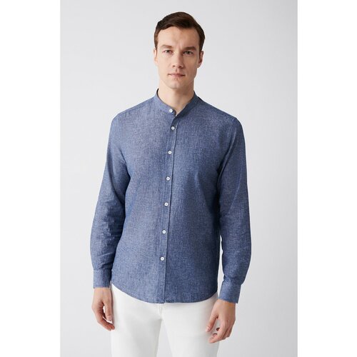 Avva Men's Indigo Judge Collar Linen Blended Standard Fit Regular Cut Shirt Slike