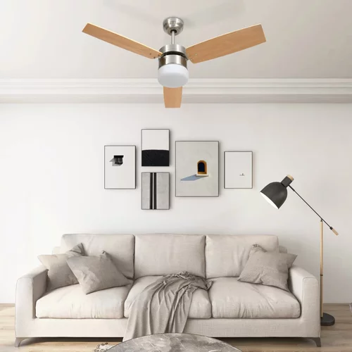 vidaXL Stropni ventilator sa svjetlom i daljinskim 108 cm svjetlosmeđi