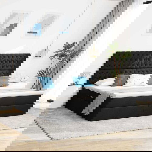 VidaXL Krevet S LED lampica s uzglavljem Crna 180 x 200 cm tkanina Slike