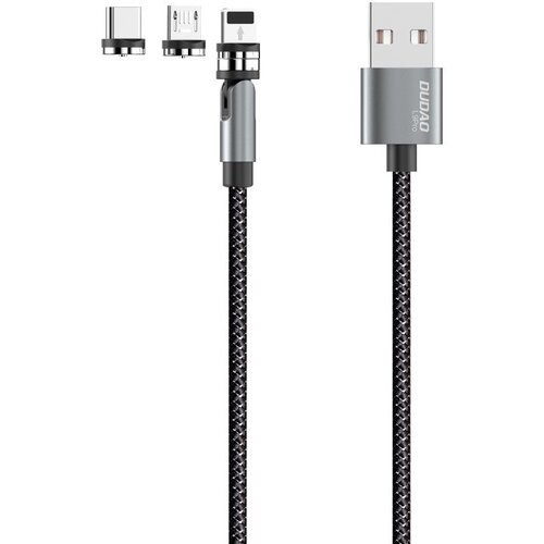 Dudao magnetni USB kabel + komplet vtičev Lightning / USB Type C / Micro USB 3 A 1 m siv Slike