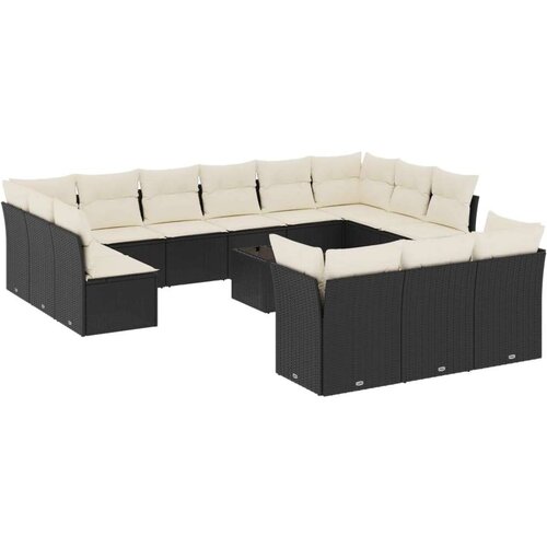 VidaXL 14-dijelni set vrtnih sofa s jastucima poliratan crni Slike