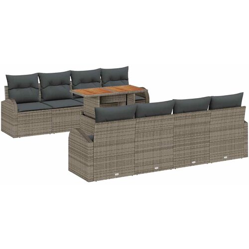 VidaXL Vrtna sedežna garnitura s shranjevanjem 9 pcs Siva Poly ratan, (5000022534) Slike