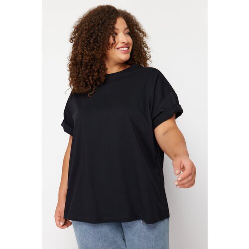 Trendyol curve black crew neck printed knitted t-shirt Cene