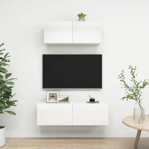 vidaXL Komplet TV omaric 2-delni visok sijaj bela iverna plošča