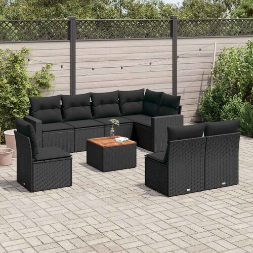  9-dijelni set vrtnih sofa s jastucima crni od poliratana Cijene