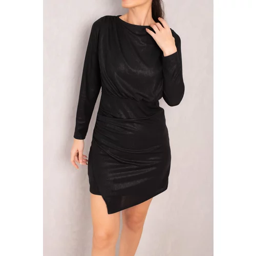 armonika Women's Black Drape Detailed Silvery Mini Dress
