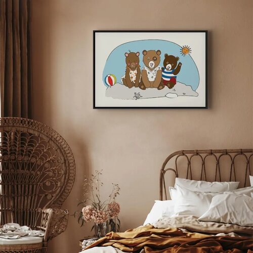  Slika - Teddy Bears on the Beach (1 Part) Wide 60x40 U crnom drvenom okviru Slike