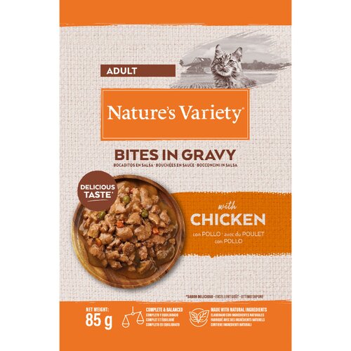 Nature’s Variety Nature's Variety Bites in Gravy Cat Adult pi&scaron;čanec v omaki, vrečka - 85 g 85 g Cene