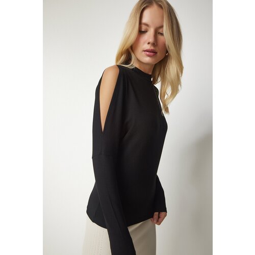  Women's Black High Collar Off-the-Shoulder Knitwear Blouse Cijene