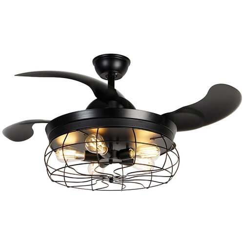 QAZQA Stropni ventilator črne barve z daljinskim upravljalnikom 5 luči - Gaiola Cene