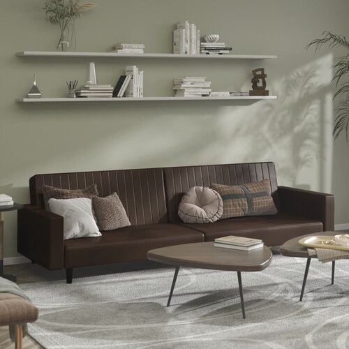  The Living Store Kavč dvosed z ležiščem rjavo umetno usnje - Raztegljiv Kavč, (21448087) Cene