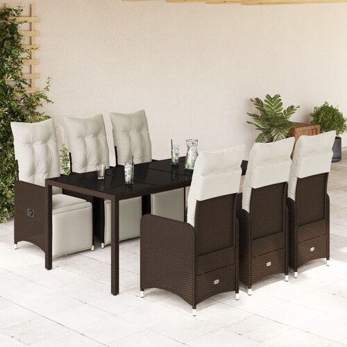 VidaXL 7-dijelni vrtni bistro set od poliratana s jastucima smeđi Slike