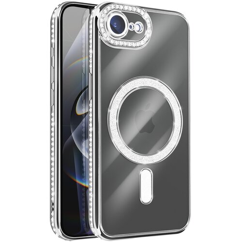 Avizar Ovitek za iPhone 16e, združljiv z MagSafe, z obrobo iz okrasnih kamnov, Srebrna, (5000189786) Cene