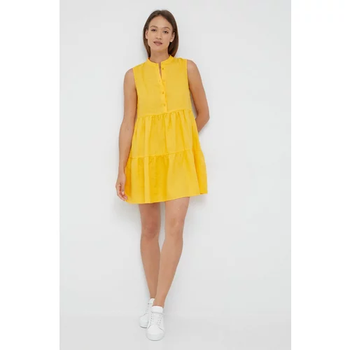 Sisley Lanena haljina boja: žuta, mini, širi se prema dolje
