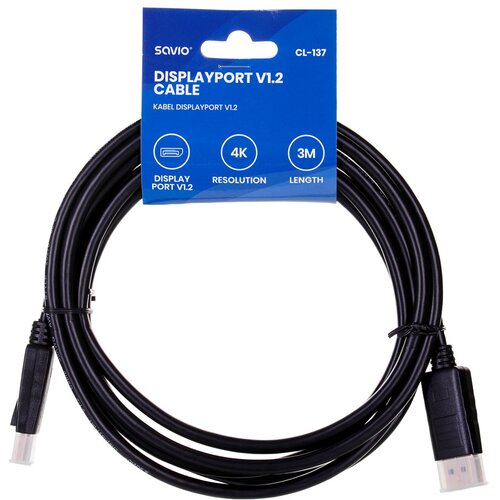 Savio CL-137 DisplayPort cable 3 m Black Slike
