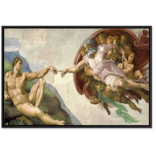 Slika - Michelangelo &amp;ndash; The Creation of Adam II 90x60 U crnom drvenom okviru Slike