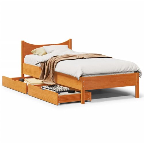 vidaXL Posteljni okvir s predali voščeno rjav 75x190 cm trdna borovina Cene