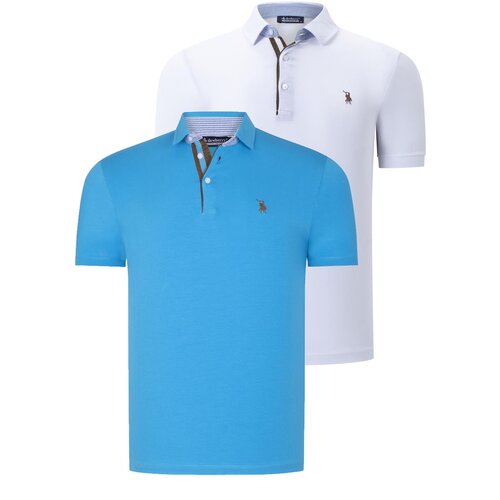 Dewberry DUAL SET T8582 MENS T-SHIRT-WHITE-DARK TURQUOISE Cene