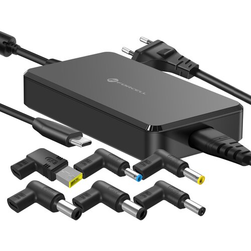 Forcell Omrežni polnilnik za računalnik USB-C PD 90W s 6 zamenljivimi DC konicami, Črna, (5000185041) Slike