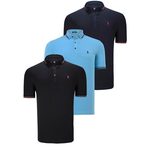 Dewberry TRIPLE SET T8586 MEN&amp;#039;S T-SHIRT-BLACK-NAVY-LIGHT BLUE Slike