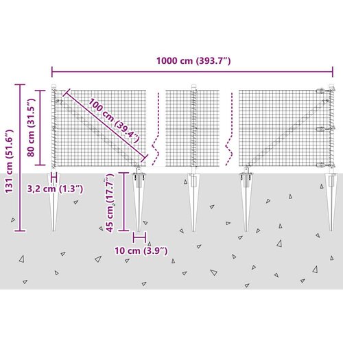 VidaXL zavarena žičana ograda s 7 &amp;scaron;pina Siva 0.8x10 m čelik Slike