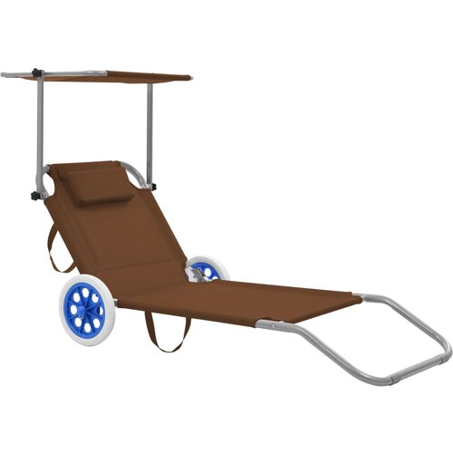 vidaXL Zložljiv ležalnik s streho in kolesi jeklo taupe, (20828625) Cene