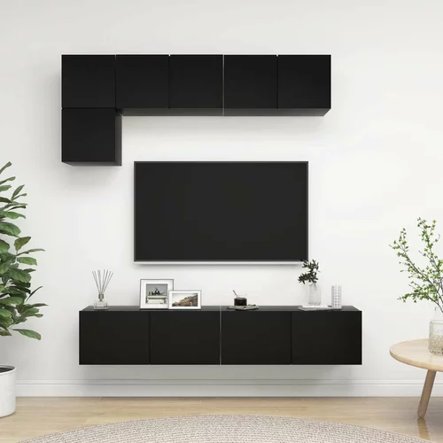  Komplet TV omaric 5-delni črna iverna plošča, (20731625)
