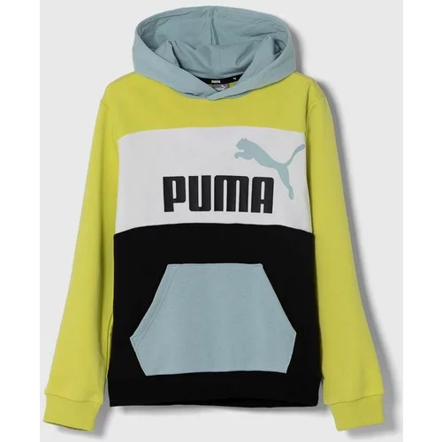 Puma Otroški pulover ESS BLOCK TR B rumena barva, s kapuco
