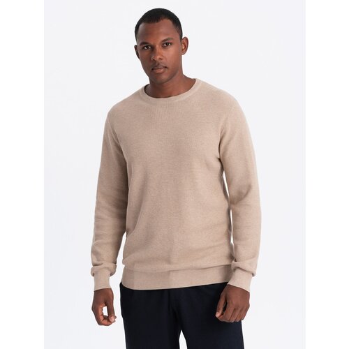 Ombre Men's mélange structured knit sweater - sand Cene