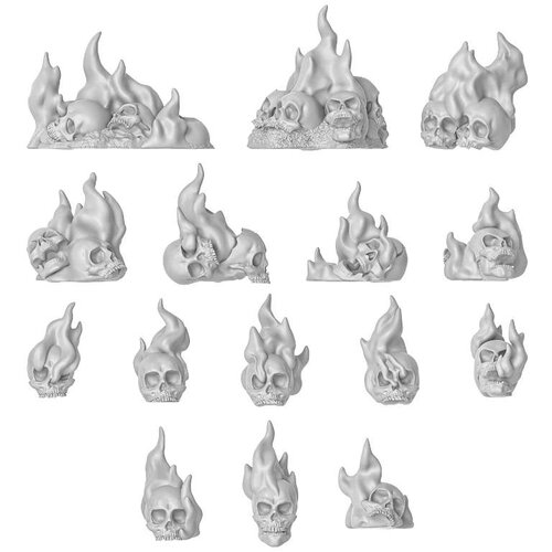 Green Stuff World Flaming Resin Skulls Set | Plamene smolaste lobanje set (30 kom, 1:48 razmera) Slike