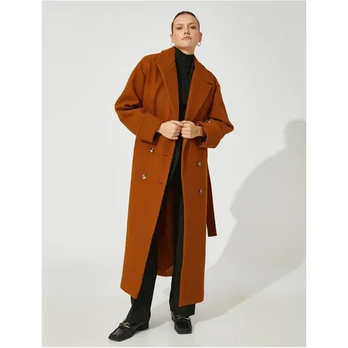 Koton Ayşegül Afacan X - Belted, Pocket Double-breasted Long Coat