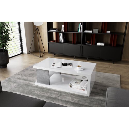 ADRK Moderna klubska mizica LUKE z dodatno polico 110x60 - BELA-BETON Cene