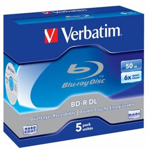 Verbatim medij BLU-RAY 6X WHITE BLUE SURFACE HARD COAT 5PK 43748 BD-R DUAL LAYER 50GB Cene