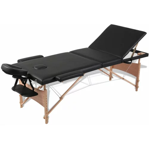 vidaXL Črna zložljiva masažna miza s 3 območji in lesenim okvirjem