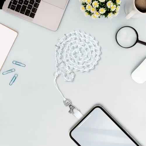  Obesek za telefon CRYSTAL DIAMOND / dolžina vrvice 74cm (37cm v zanki) / okoli vratu bel Slike