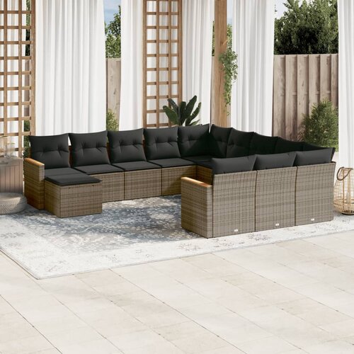 vidaXL 12-dijelni set vrtnih sofa od poliratana s jastucima sivi Cijene