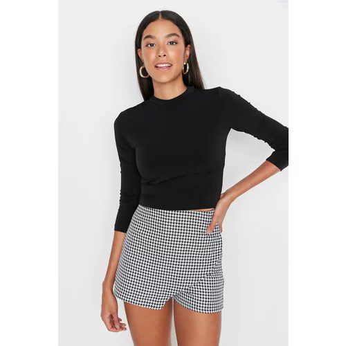 Trendyol Black Straight Collar Pleated Knitted Blouse