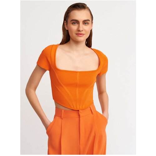 Dilvin 10188 Square Collar Short Sleeve Pullover-orange Slike