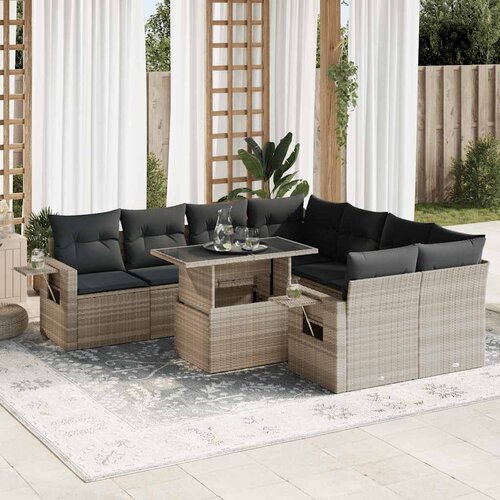 VidaXL 9-dijelni set vrtnih sofa od poliratana s jastucima svjetlosivi Slike