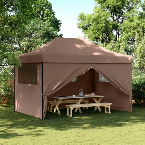 vidaXL Sklopivi prigodni šator za zabave s 4 bočna zida smeđi