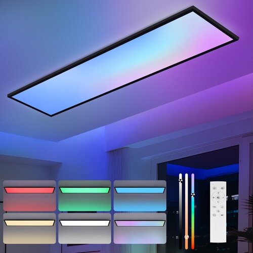 Nettlife 100x25 LED stropna svetilka - zatemnljiva RGB barvno spreminjajoča se dolga ravna stropna svetilka z daljinskim upravljalnikom, črna, 24 W, (5000491280) Slike