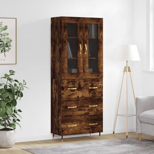 VidaXL Visoka komoda dimljen hrast 69,5x34x180 cm inženirski les Slike