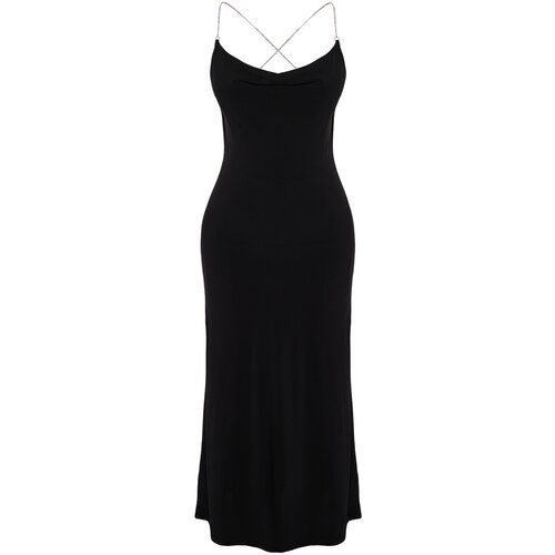 Trendyol Black Stone Accessory Detail Elegant Evening Dress Slike