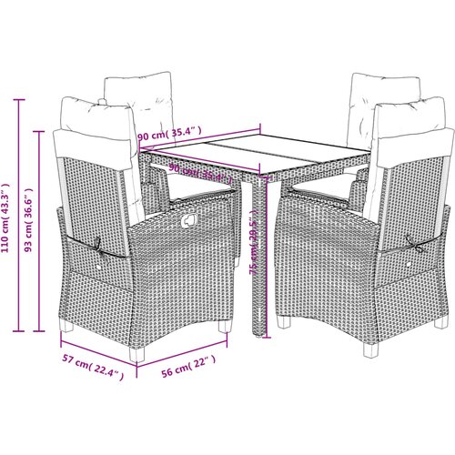  5-dijelni vrtni blagovaonski set s jastucima od poliratana crni Crna 90 cm table length Slike