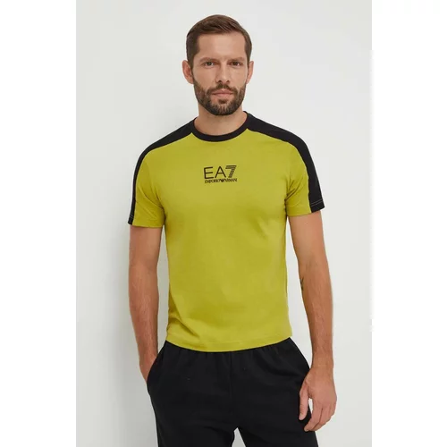 Ea7 Emporio Armani Pamučna majica za muškarce, boja: zelena, s uzorkom