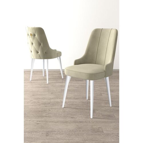 Hanah home set trpezarijskih stolica Newa 8 kom, krem tkanina Babyface, bele metalne noge Cene