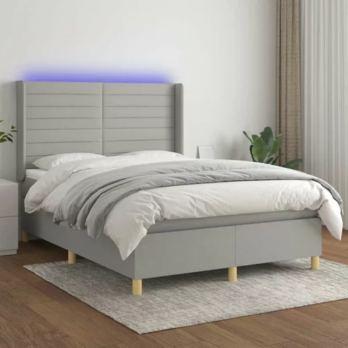  Box spring postelja z vzmetnico LED sv. siva 140x200 cm blago, (20789254)