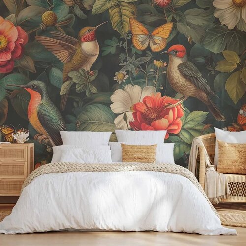  Foto tapeta - Flowers birds and butterflies – vintage-style illustration 250x175 Cene