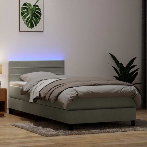Box Spring krevet s madracem i LED svijetlo sivi 90x220 cm baršun Cene