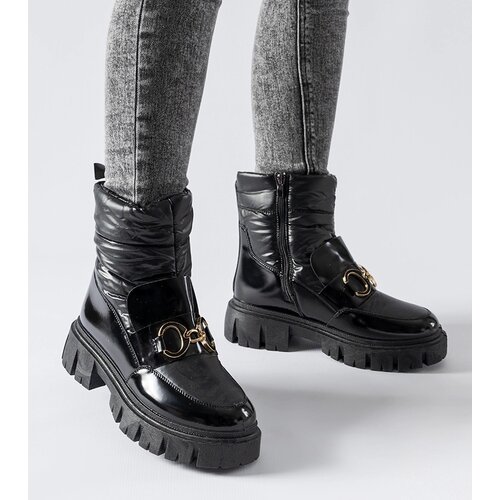 Gemre Black patent snow boots with a buckle Winter Cene